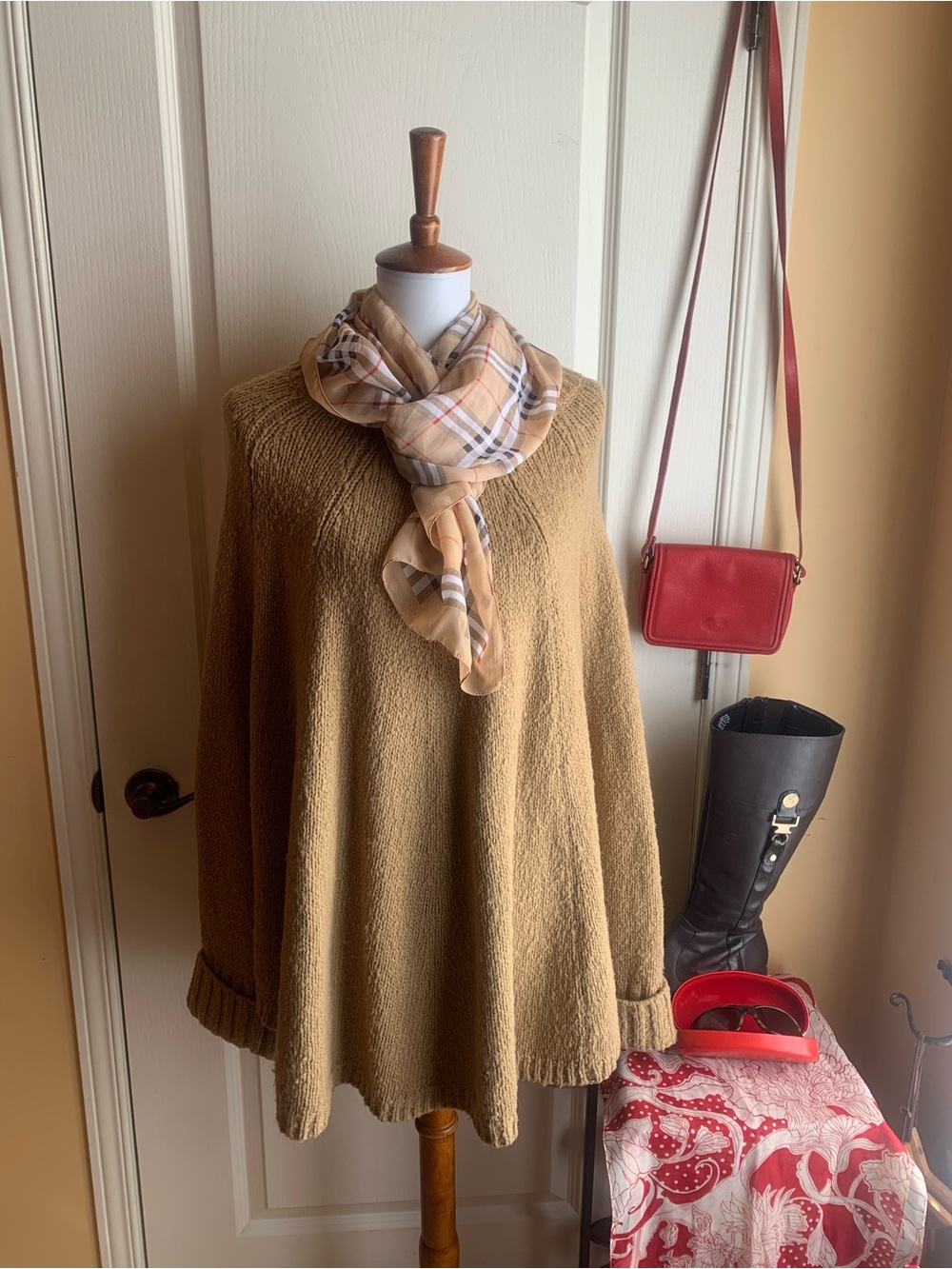 Michael Kors Camel wool Knit Poncho Sweater
